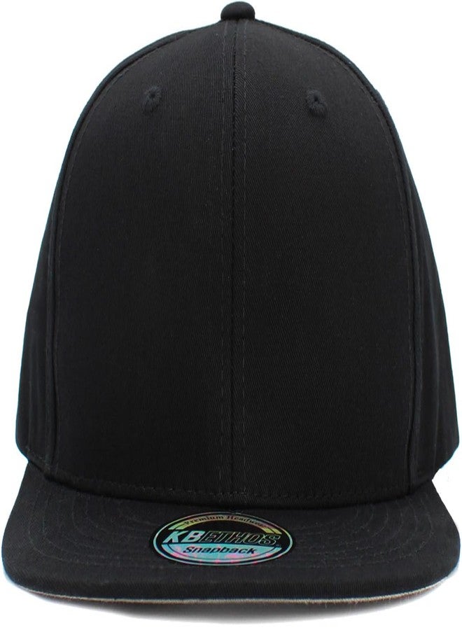 KBETHOS KNW-1467 BLK Classic Snapback Hat Blank Cap Underbrim Cotton Wool Blend Flat Visor Adjustable Unisex - Image 2
